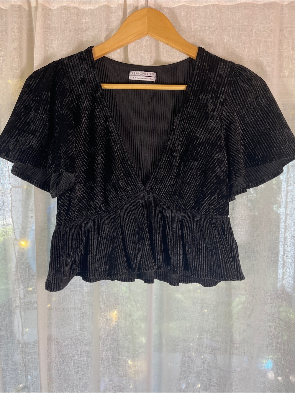 Urban Outfitters Black Velvet V-Neck Peplum Blouse